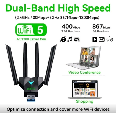 KZ Dual-Band 2.4G 5.8Ghz USB 3.0 High-Speed WIFI USB Network Card Adapter Wireless USB 1300Mbps.
